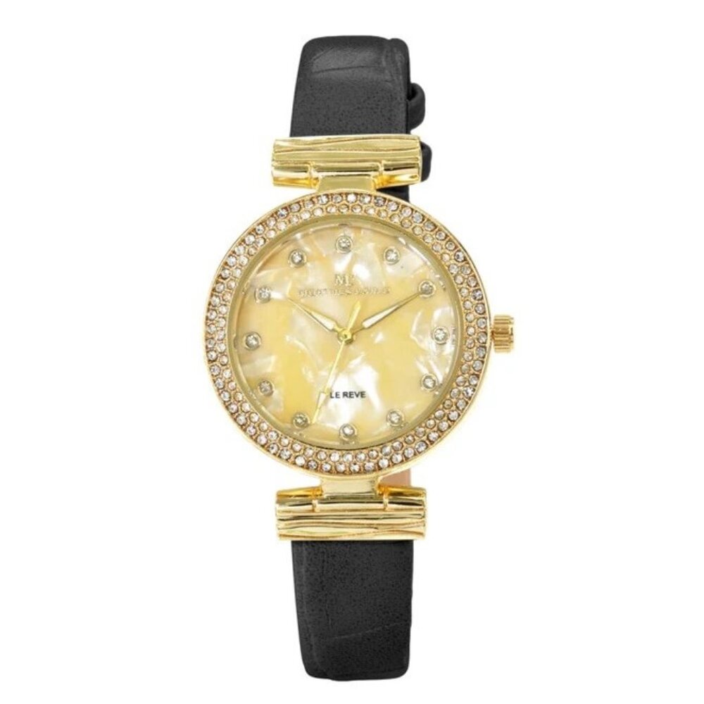 34mm Montres Carlo Women's Fashion Vegan Leather Band Stones Luxury Dress Watch